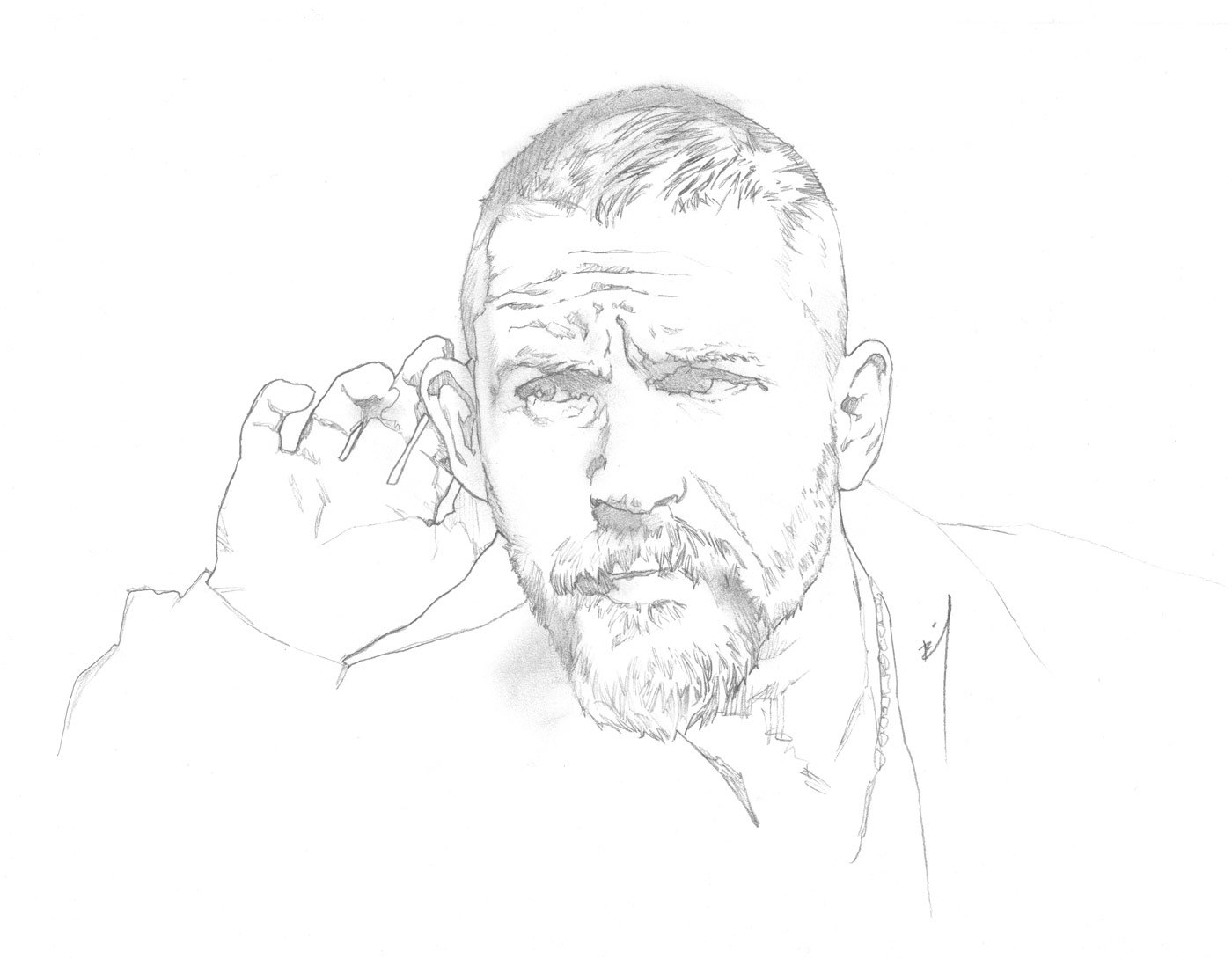 1400x1089 Tom Hardy Listening Carefully Pencil Sketch Brandon Bird - Tom Sketch