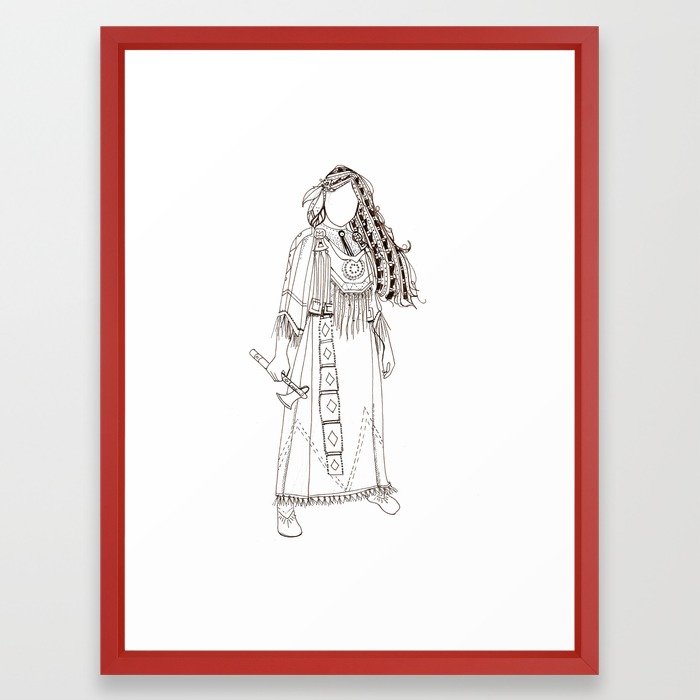 700x700 Native American Woman Warrior With Tomahawk Framed Art Print By - Tomahawk Sketch