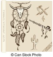 179x194 Sketch Tomahawk, Dream Catcher And Pipe In Vintage Style, Vector. - Tomahawk Sketch