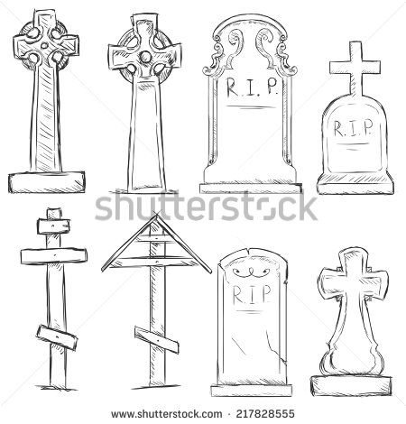 450x470 Vector Set Of Sketch Cemetery Tombstones Drawing Graves - Tombstone Sketch