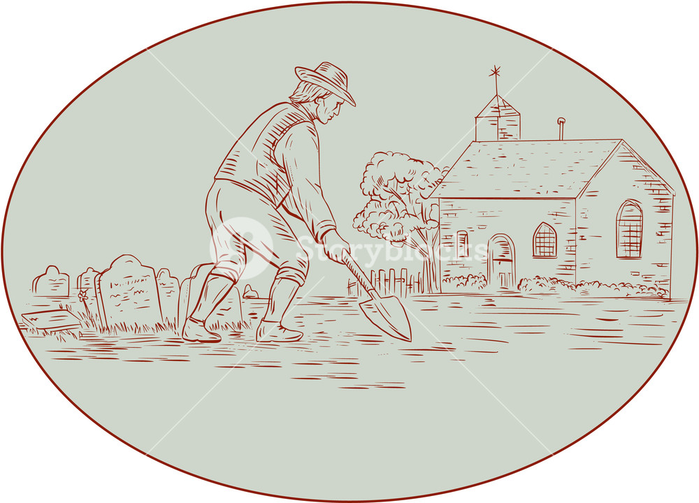 1000x720 Drawing Sketch Style Illustration Of A Grave Digger In The - Tombstone Sketch