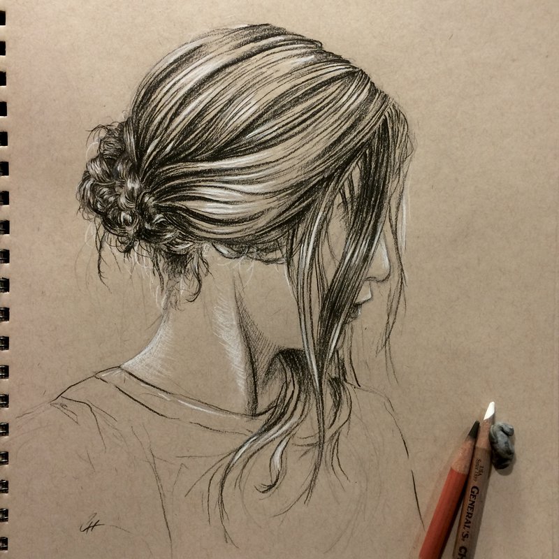 800x800 Portrait And Hair Study In Charcoal On Toned Paper By - Toned Paper Sketch