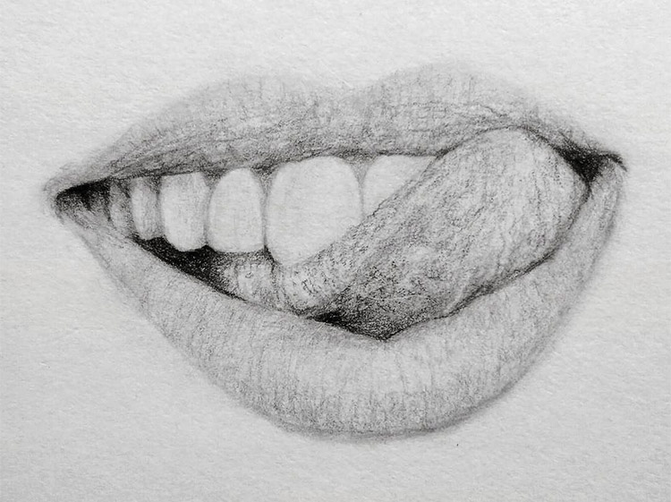 Simple Sketch Tongue Drawing with Realistic