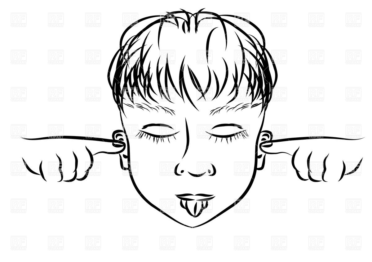 1200x845 Sketch Of Angry Boy Closing His Ears And Showing Tongue Vector - Tongue Sketch