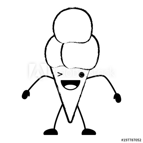 500x500 Sketch Of Kawaii Ice Cream Cone Showing The Tongue Over White - Tongue Sketch