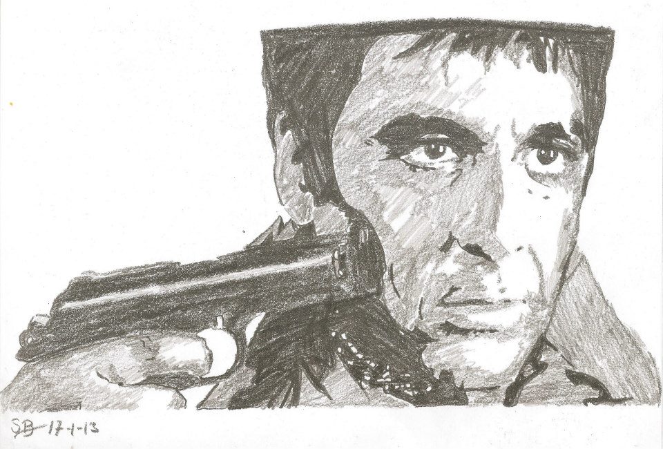 960x650 Scarface Tony Montana Al Pacino Drawing By Sbdrawings - Tony Montana Sketch