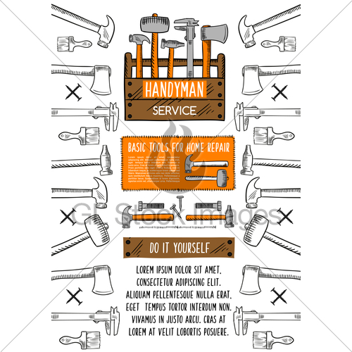 500x500 Home Repair Tool Banner With Toolbox Gl Stock Images - Tool Box Sketch