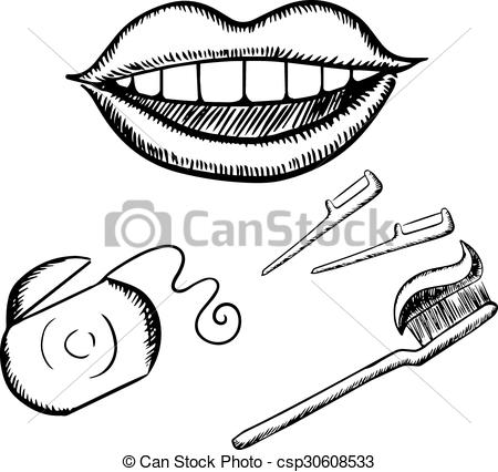450x426 Smile, Toothbrush And Floss Sketches. Healthy Happy Smile - Toothbrush Sketch