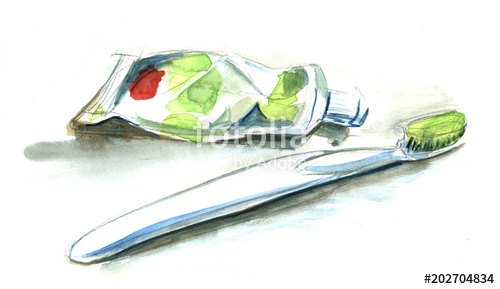 500x289 Sketch Of White Green Toothbrush And Tube Of Toothpaste. True - Toothpaste Sketch
