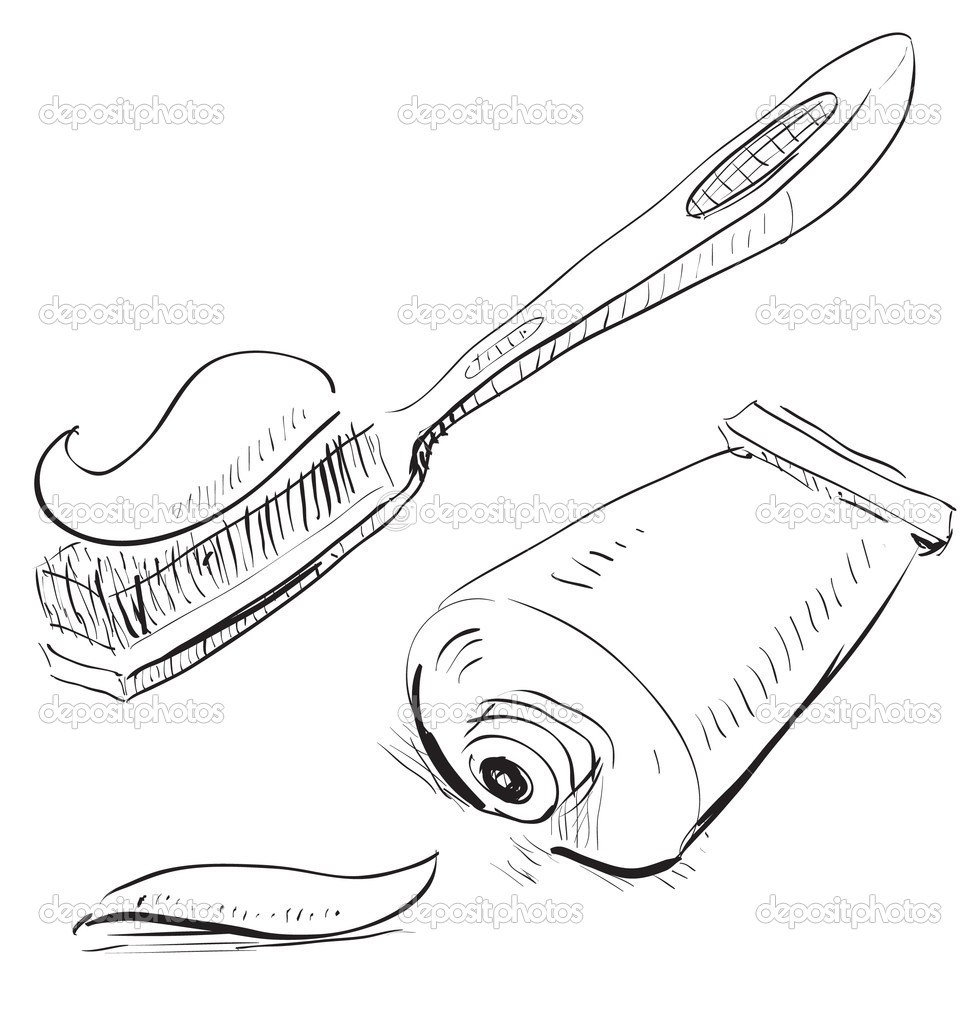 980x1024 Collection Of Toothbrush Isometric Drawing High Quality - Toothpaste Sketch