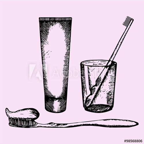 500x500 Toothpaste And Toothbrush In Glass, Doodle Style, Sketch - Toothpaste Sketch