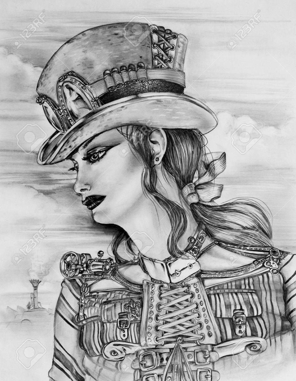 1011x1300 Steampunk Top Hat Original Art Rubber Stamp Only At Www - Top Hat Sketch