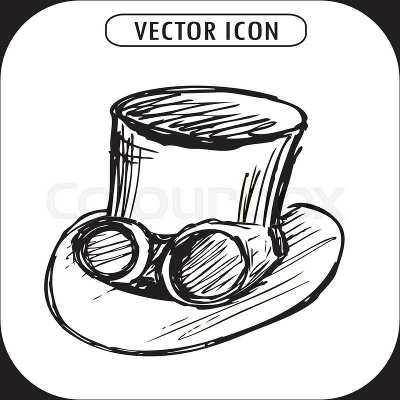 800x800 Steampunk Top Hat And Brass Goggles, Hand Drawn Vector - Top Hat Sketch