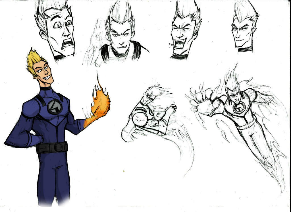 1024x745 Human Torch Sketch By Sabrerine911 - Torch Sketch