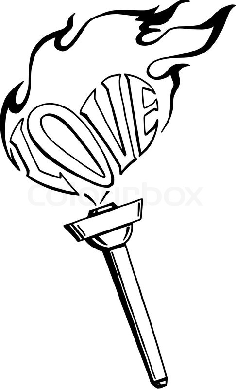 486x800 Hand Drawn, Vector, Sketch Illustration Of Flaming Heart, Torch Of - Torch Sketch