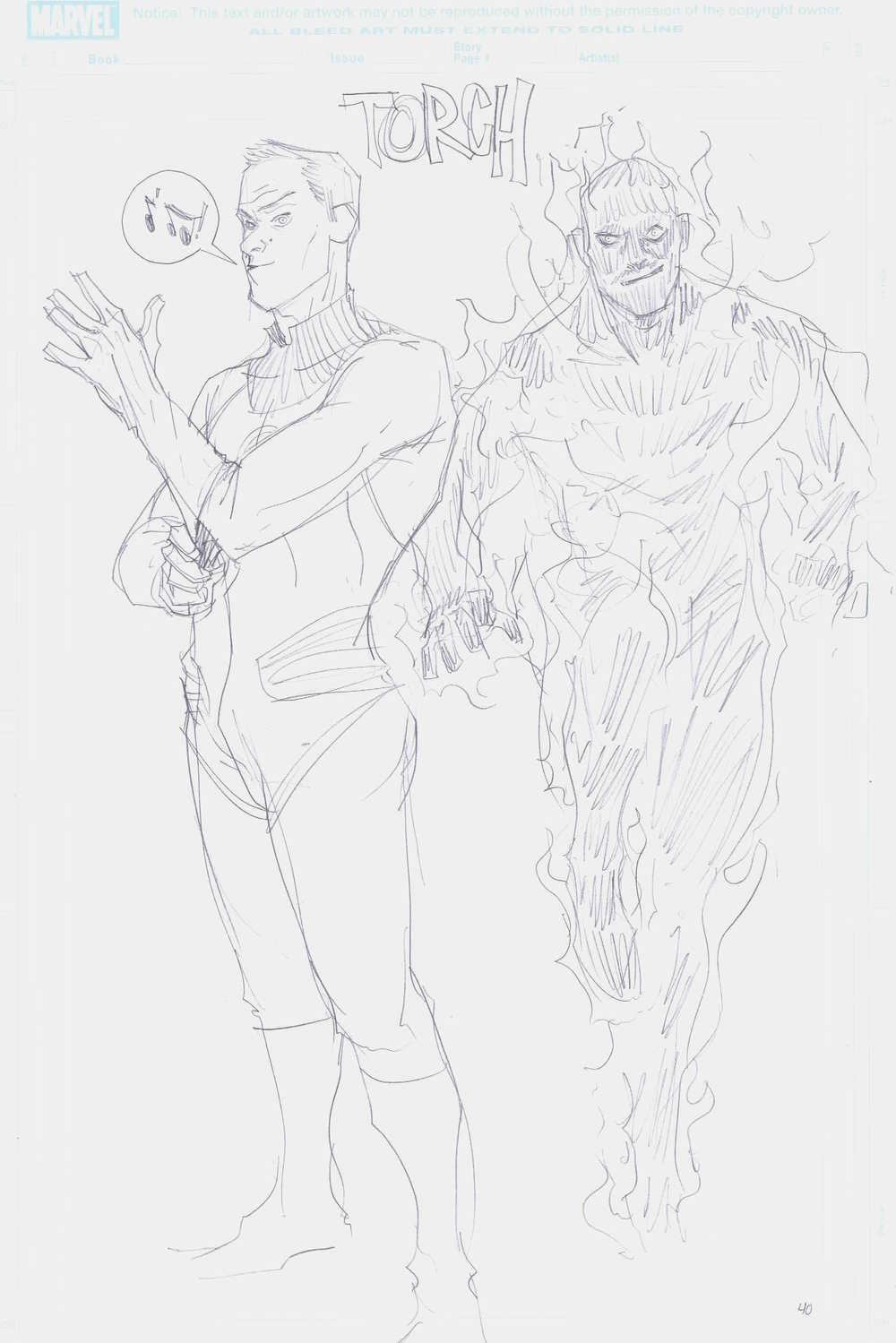 1000x1499 Human Torch Sketch By Nathan Fox Out Of Step Arts - Torch Sketch