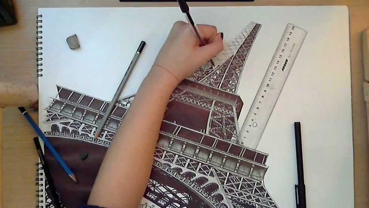 1280x720 Realistic Drawing The Eiffel Tower - Torre Eiffel Sketch