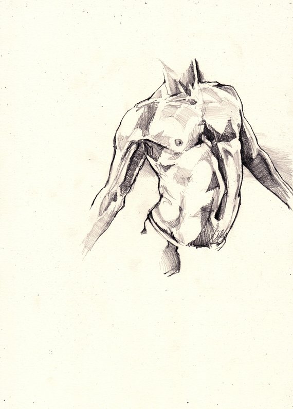 570x796 Gesture Drawing Male Torso Sketch Life Art Figure Drawing Etsy - Torso Sketch