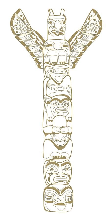 454x900 Digital Illustration Of North American Tribal Totem Pole Depicting - Totem Pole Sketch