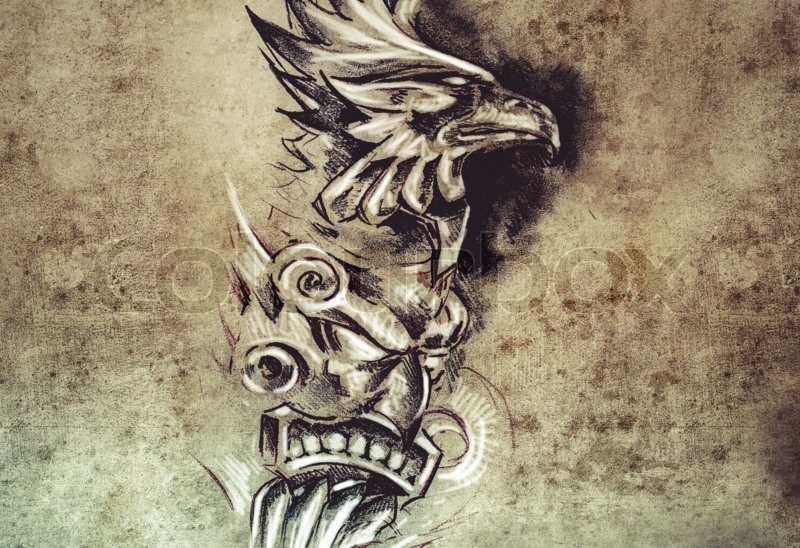 800x548 Gargoyle And Totem, Tattoo Art, Hadmade Sketch Over Vintage Paper - Totem Sketch