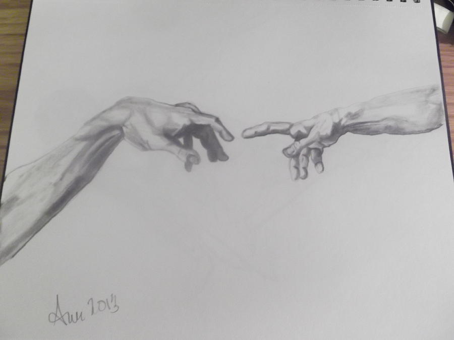 900x675 Touch Of God Drawing By Ann Bourque - Touch Sketch