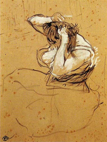 452x600 Woman Brushing Her Hair - Toulouse Lautrec Sketches