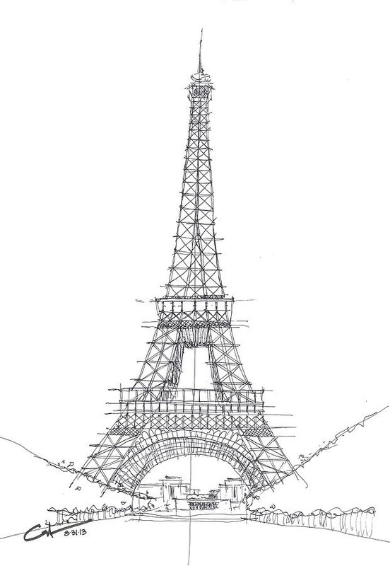 552x800 La Tour Eiffel Sketch Art Print By Calvin Durham - Tour Eiffel Sketch