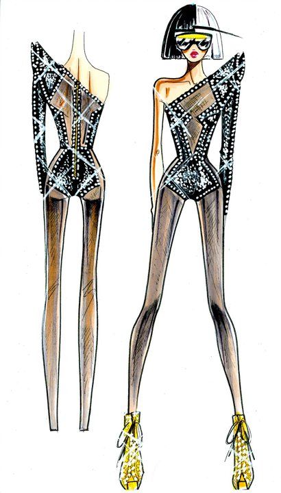 410x720 Versace Sketches Versace Sketches For Lady Gaga Tour Melodees - Tour Sketch