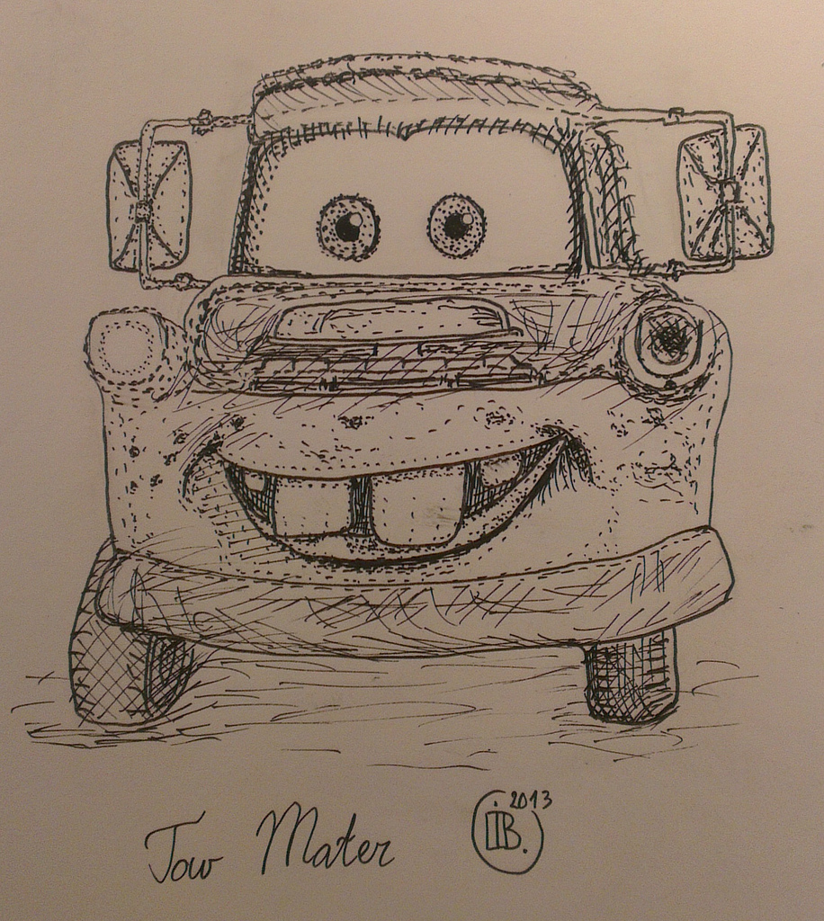 916x1024 Tow Mater Cars Illustration Drawing Artwork Ink Pen - Tow Mater Sketch