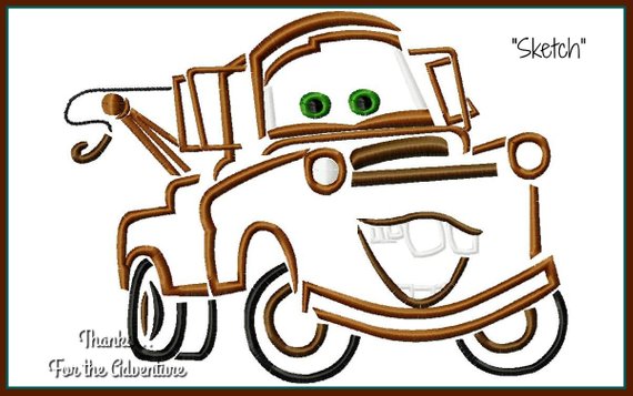 570x357 Tow Mater The Tow Truck From Cars Digital Embroidery Machine Etsy - Tow Truck Sketch