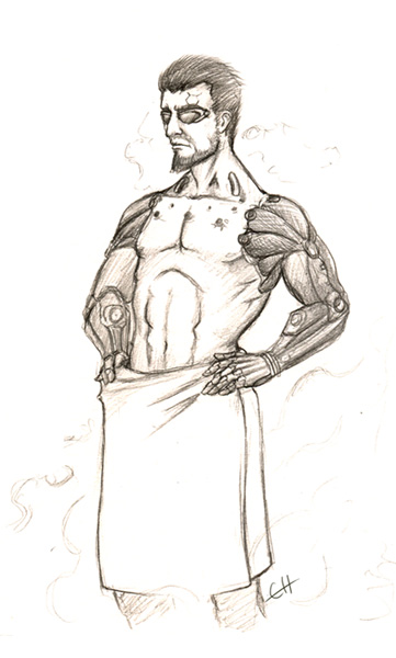 361x600 Adam Jensen In A Towel Sketch By C Hsu Run - Towel Sketch