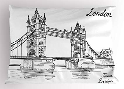 425x305 Lunarable London Pillow Sham, Sketch Of A Closed Tower - Tower Bridge Sketch