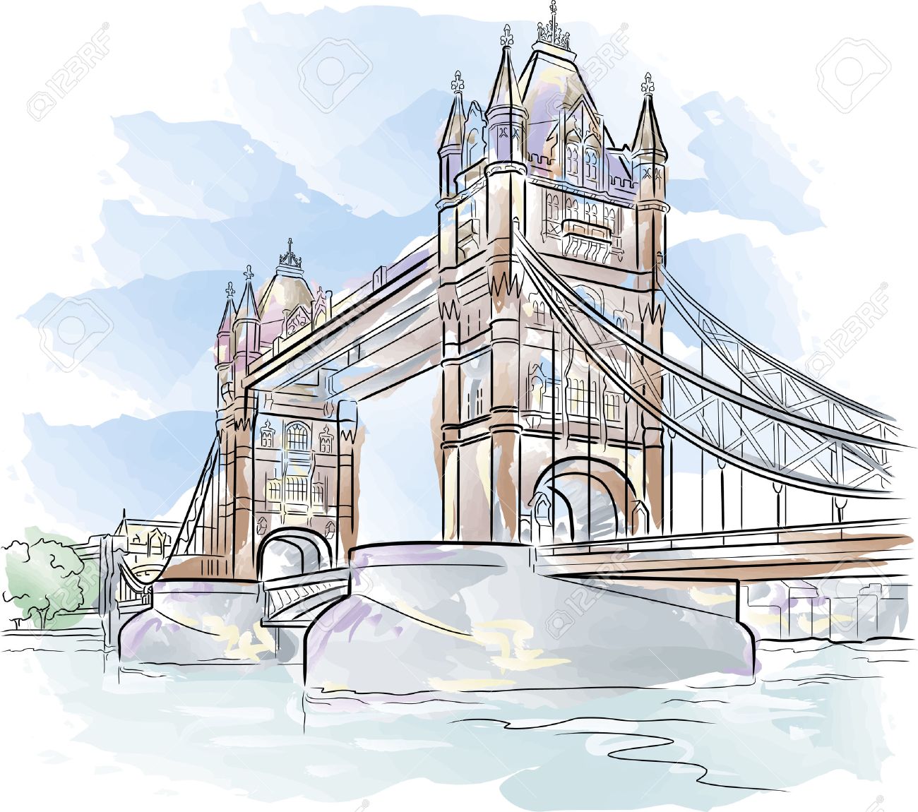 1300x1150 Tower Bridge Clipart London Sketch - Tower Bridge Sketch