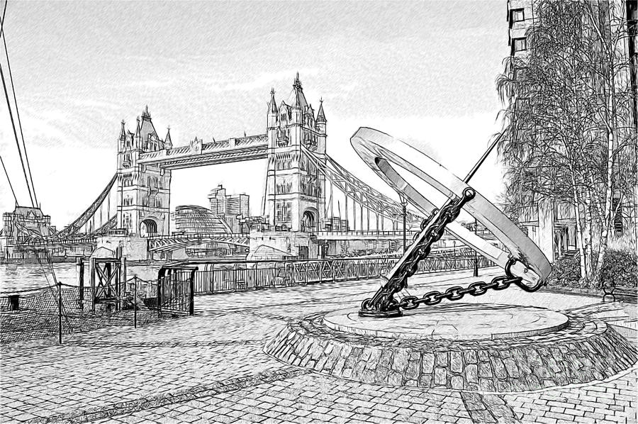 900x598 Tower Bridge Sketch Digital Art By Donald Davis - Tower Bridge Sketch