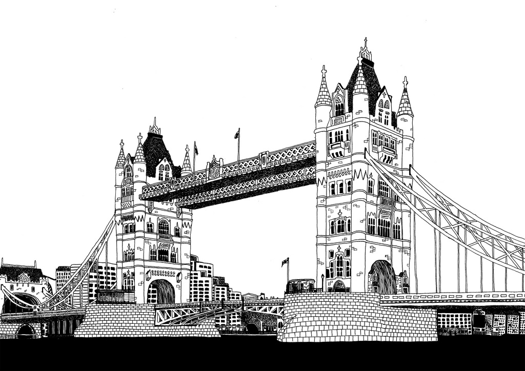1024x724 Bridge Drawing, Pencil, Sketch, Colorful, Realistic Art Images - Tower Bridge Sketch