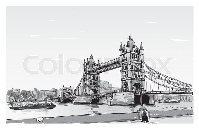 800x520 Cityscape Drawing Sketch Tower Bridge, London, England - Tower Bridge Sketch