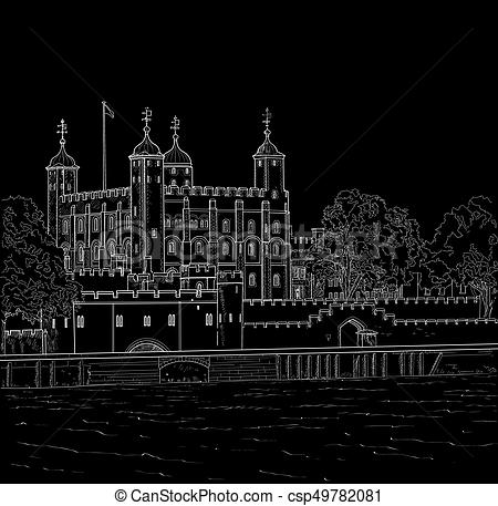 450x457 Drawing Tower Of London. Sketch Tower Of London In London, England - Tower Of London Sketch