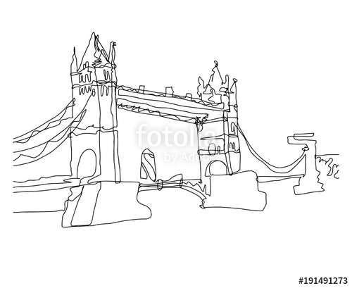 500x409 Continuous Line Art Drawing Sketch Of Tower Bridge, London Stock - Tower Of London Sketch