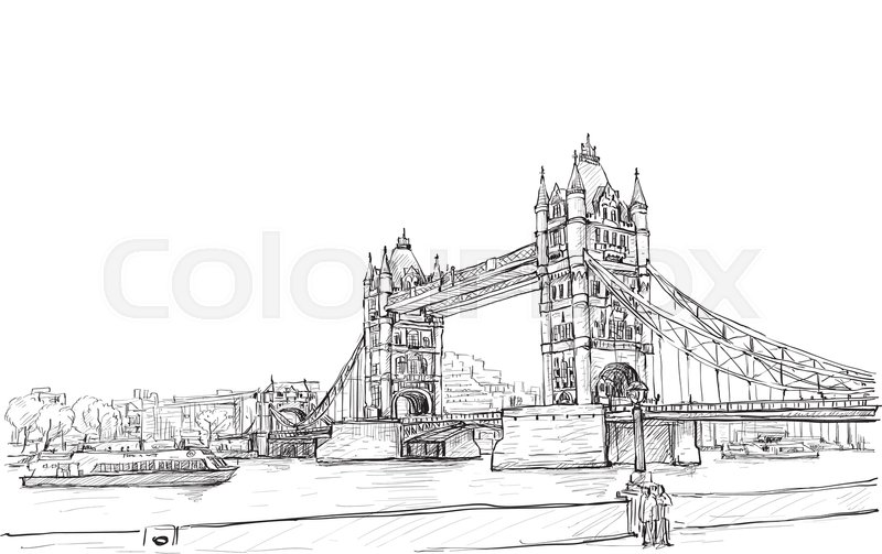 800x503 Cityscape Drawing Sketch Tower Bridge, London, England - Tower Of London Sketch