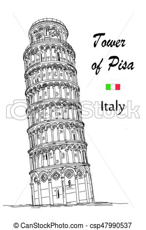 299x470 Leaning Tower Of Pisa (Landmark Of Italy) Vector Hand Drawing - Tower Of Pisa Sketch