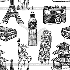 300x300 Sketch Eiffel Tower, Pisa Tower, Big Ben, Suitecase - Tower Of Pisa Sketch