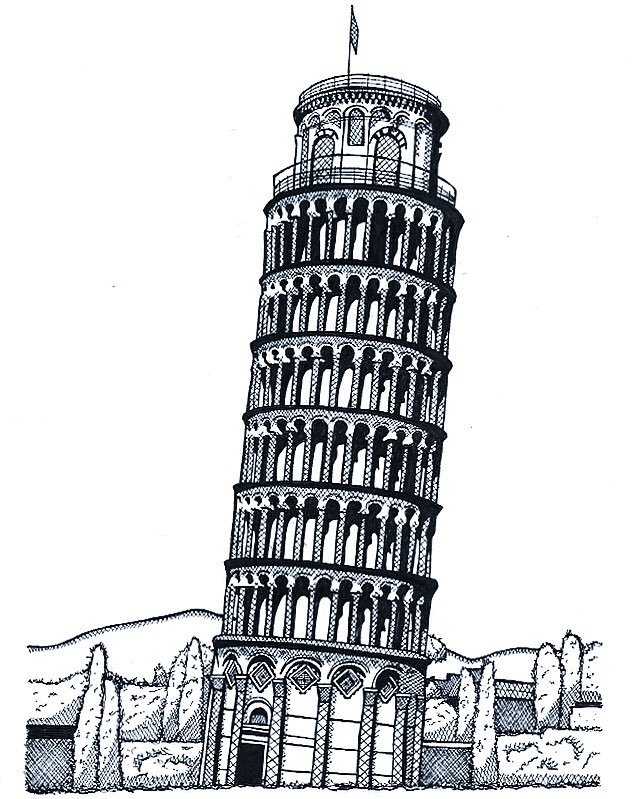640x799 M.e.artwork On Twitter Pen Drawing The Leaning Tower Of Pisa - Tower Of Pisa Sketch