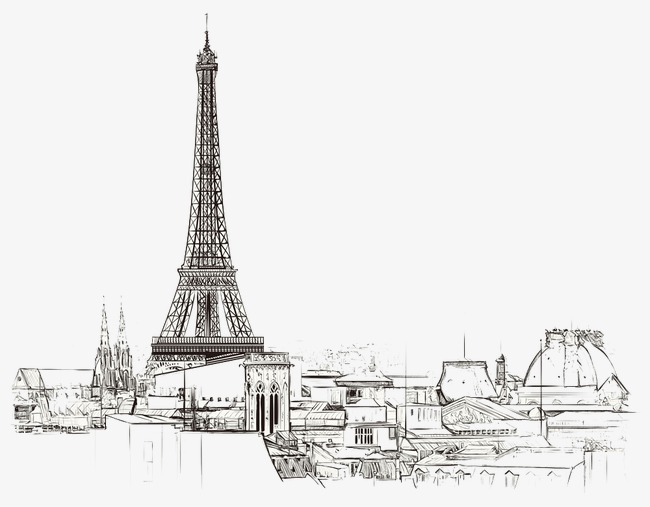650x507 Eiffel Tower Sketch, France Buildings, Eiffel Tower, Hand Painted - Tower Sketch