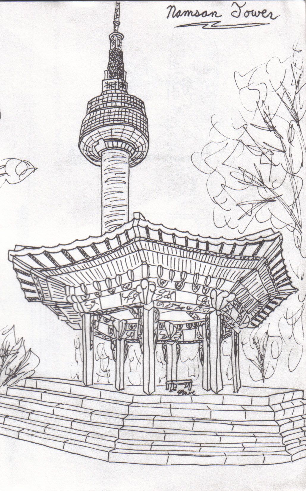 1029x1649 Sketch Of The Namsan Tower Sketching Tower - Tower Sketch