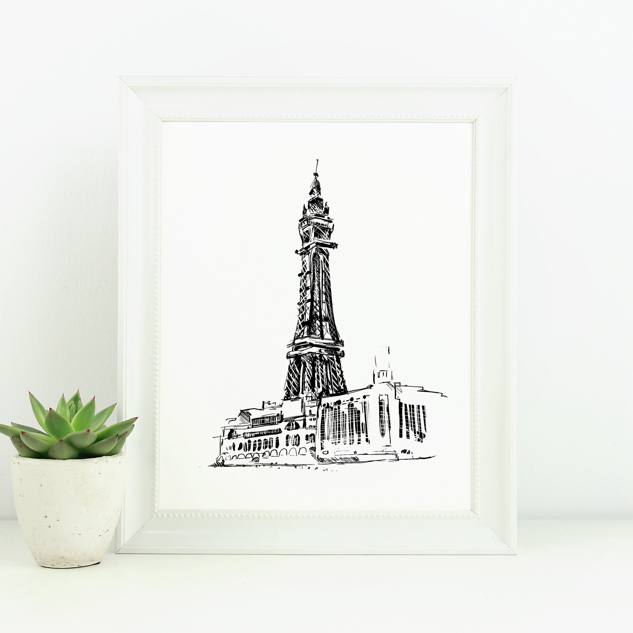 2048x2048 Blackpool Tower Monochrome Sketch - Tower Sketch
