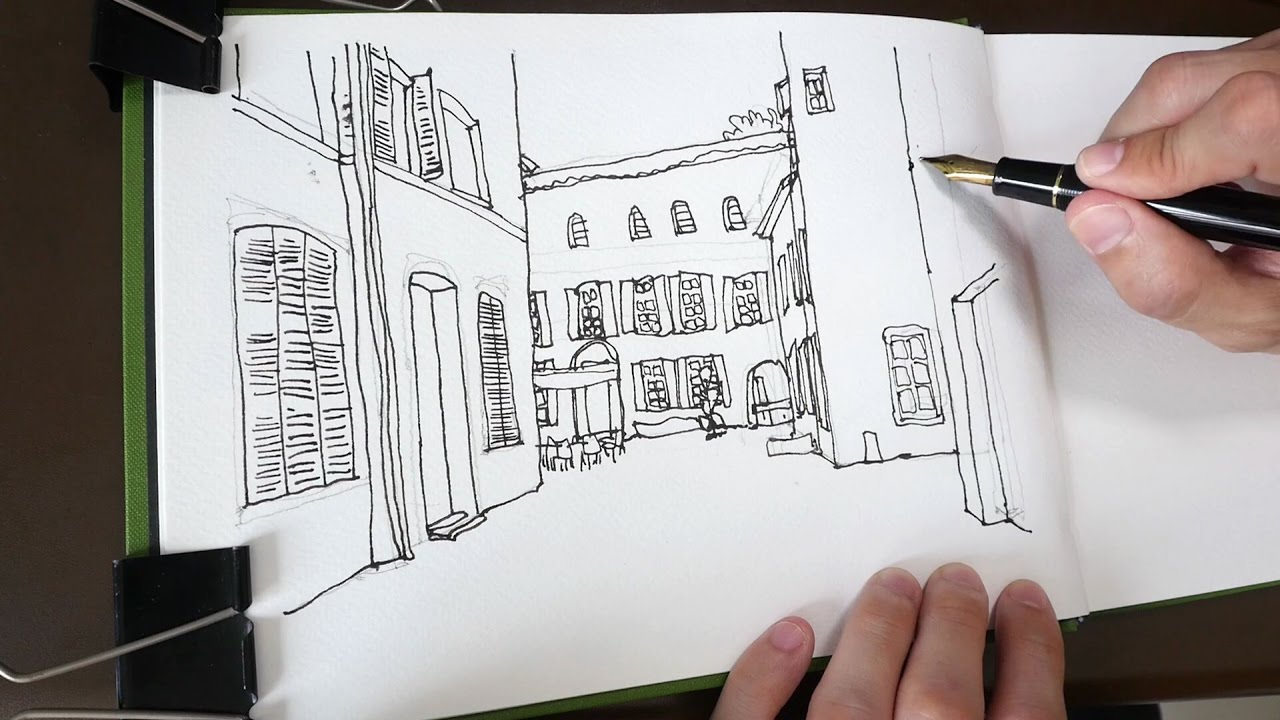 1280x720 Epinal Town Houses Pen Amp Ink Sketch (Tutorial) - Town Sketch