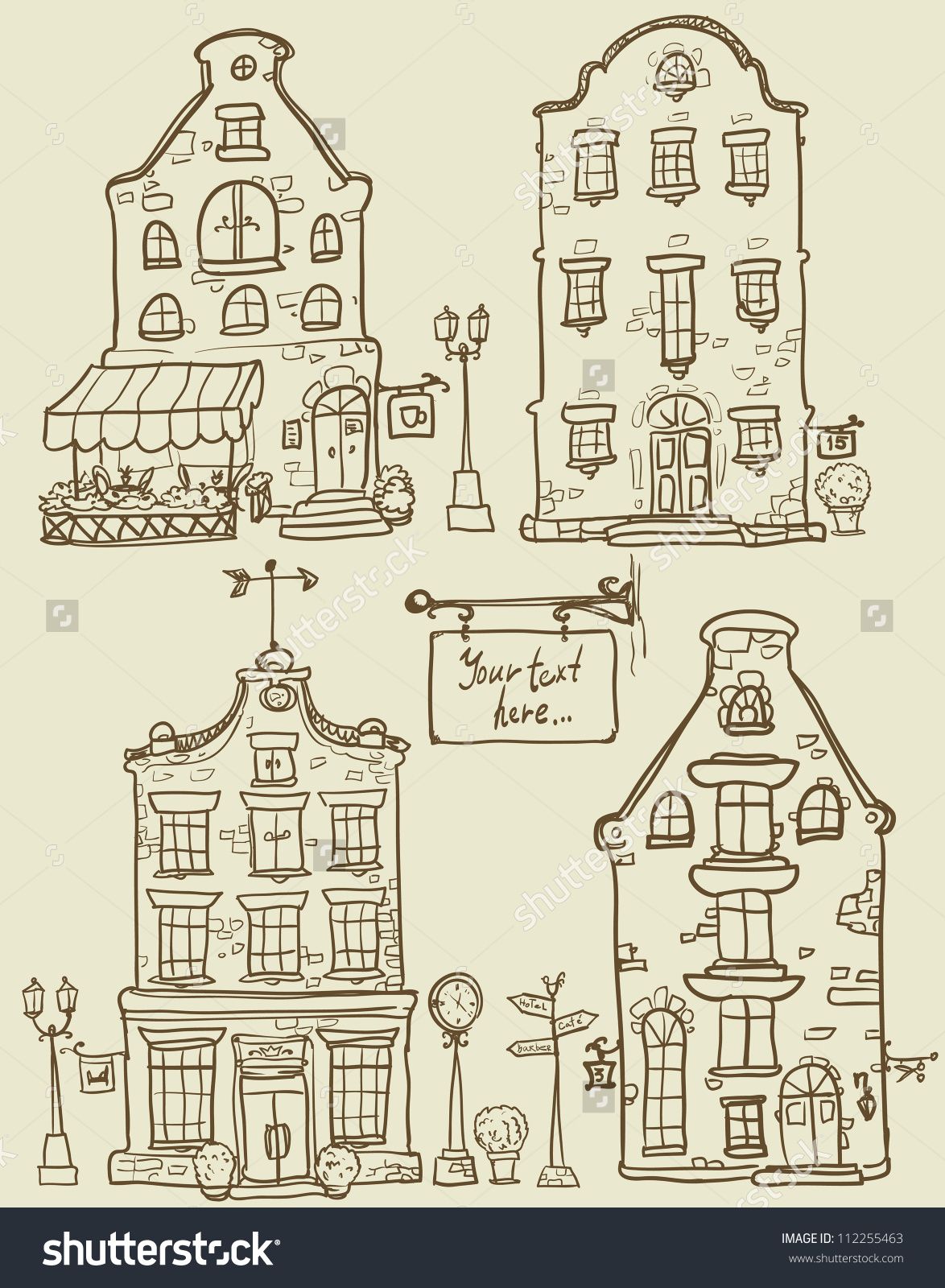 1174x1600 Hand Drawn Old Houses, Old Town, Sketch, Doodles, Isolated - Town Sketch