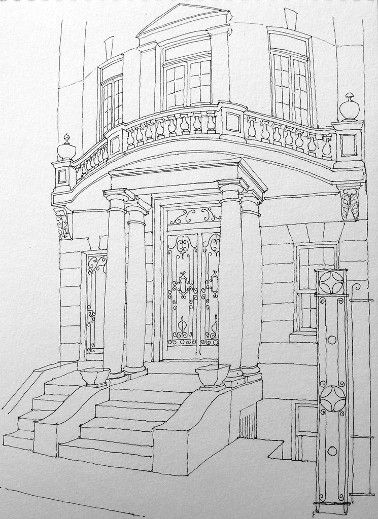 745x1024 First Street Townhouse Freehand Ink Sketch On First - Townhouse Sketch