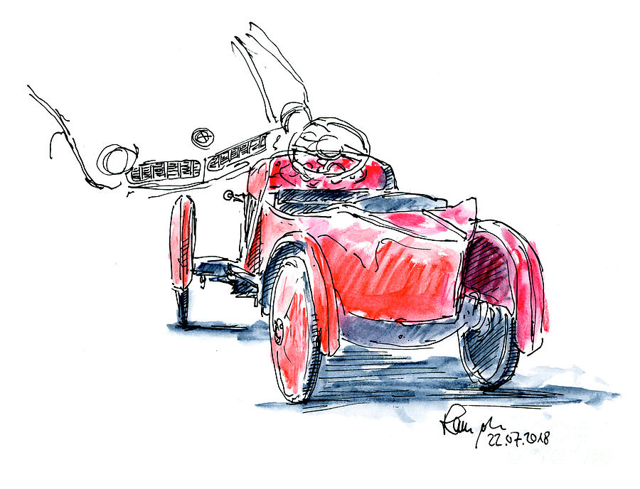 900x688 Classic Kids Car Toy Ink Drawing And Watercolor Drawing By Frank - Toy Car Sketch