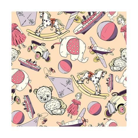 473x473 Antique Baby Toys Sketch Seamless Pattern Of Teddy Bear Car Doll - Toys Sketch
